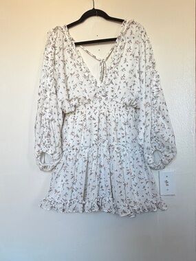 Floral Ruffle Mini Dress in Cream